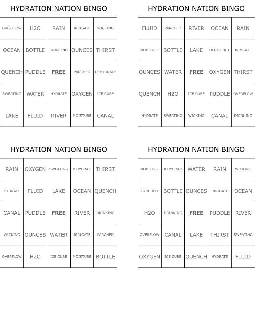 HYDRATION NATION BINGO