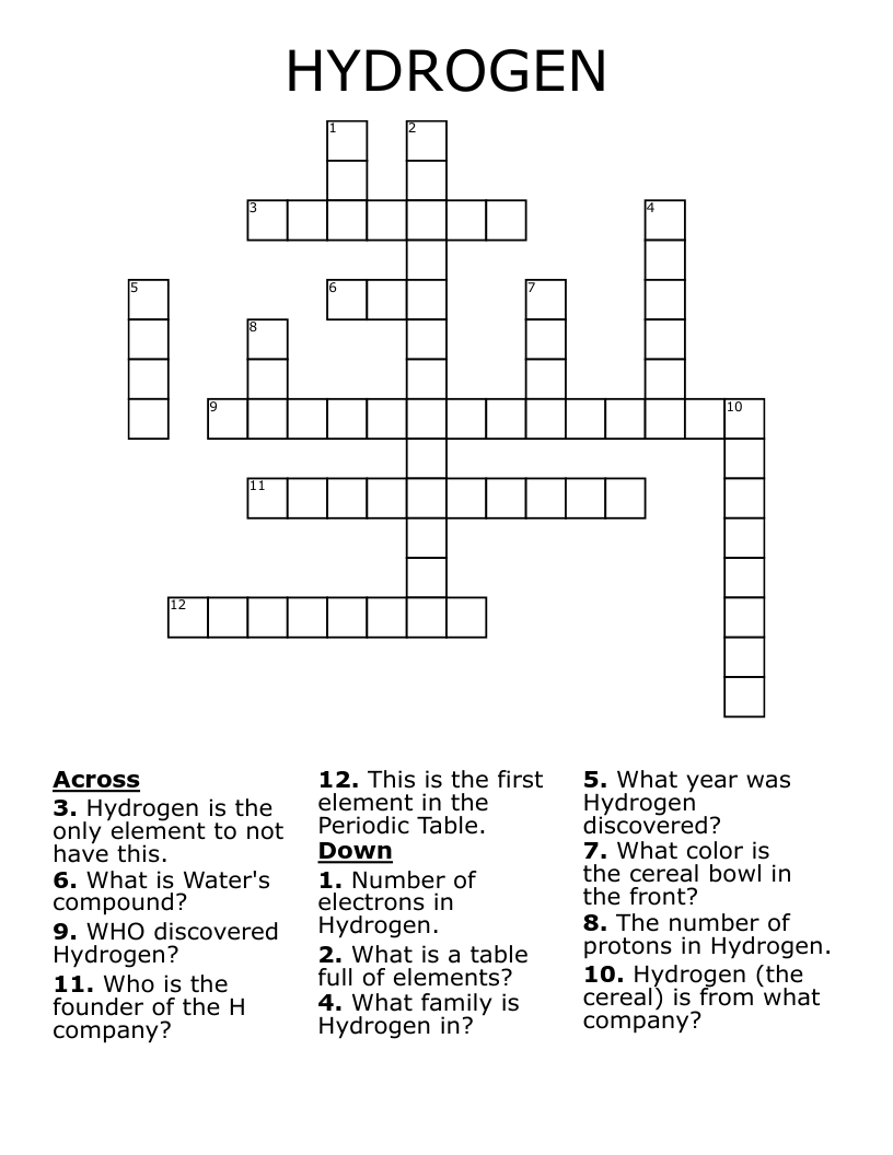 HYDROGEN Crossword