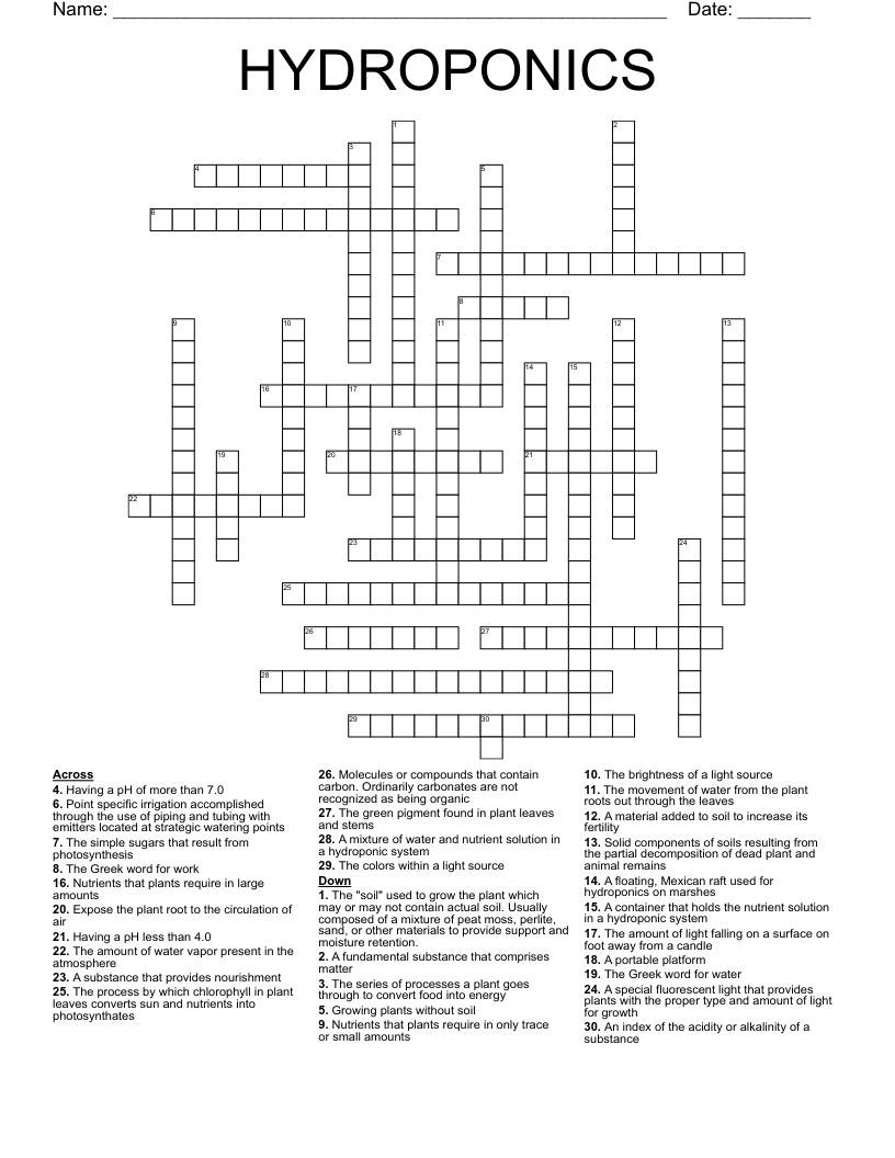 HYDROPONICS Crossword