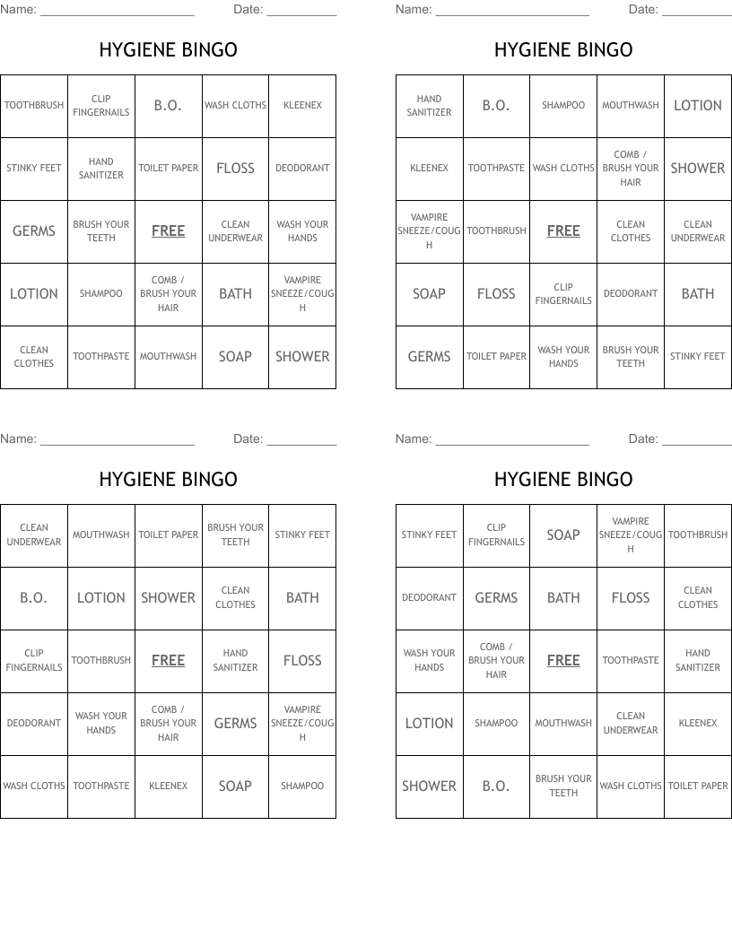 HYGIENE BINGO