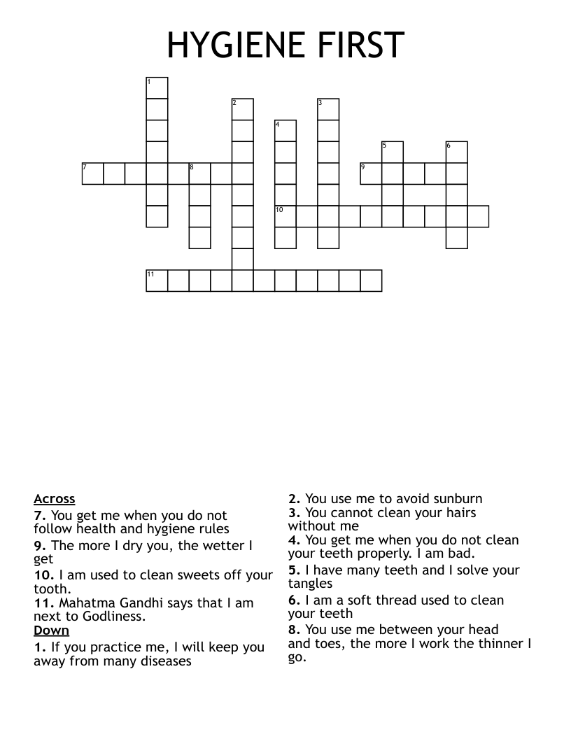 HYGIENE FIRST Crossword