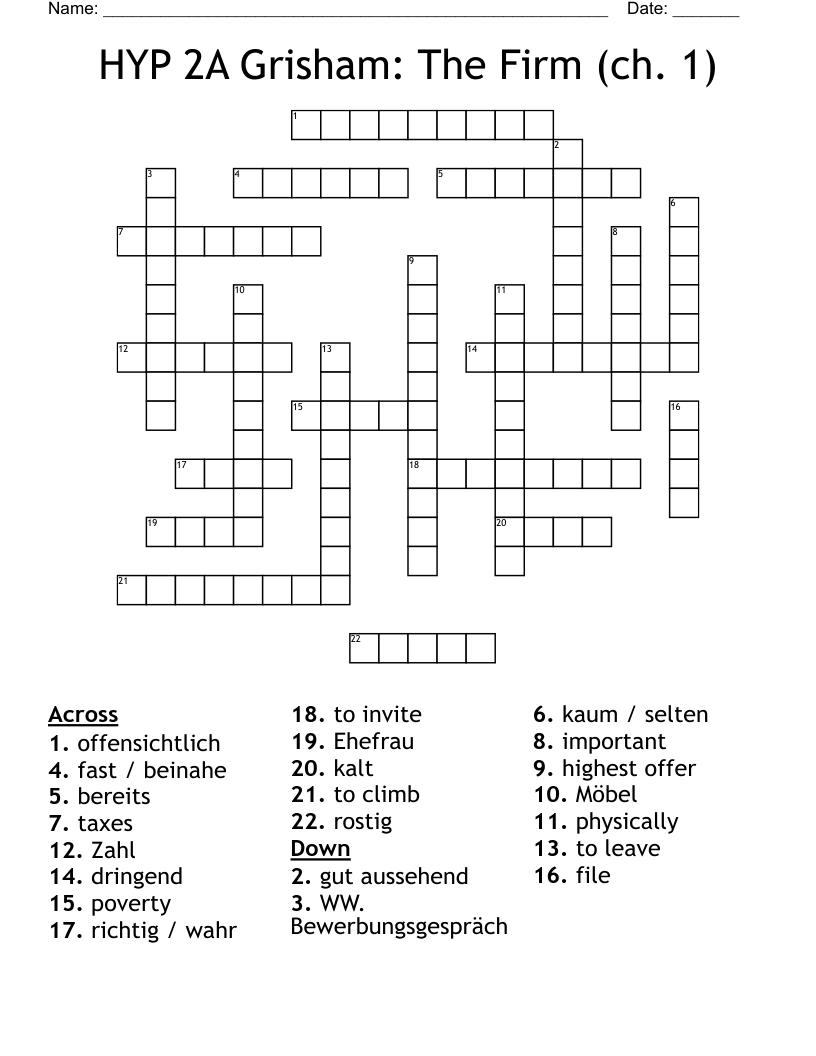 HYP 2A   Grisham: The Firm (ch. 1) Crossword
