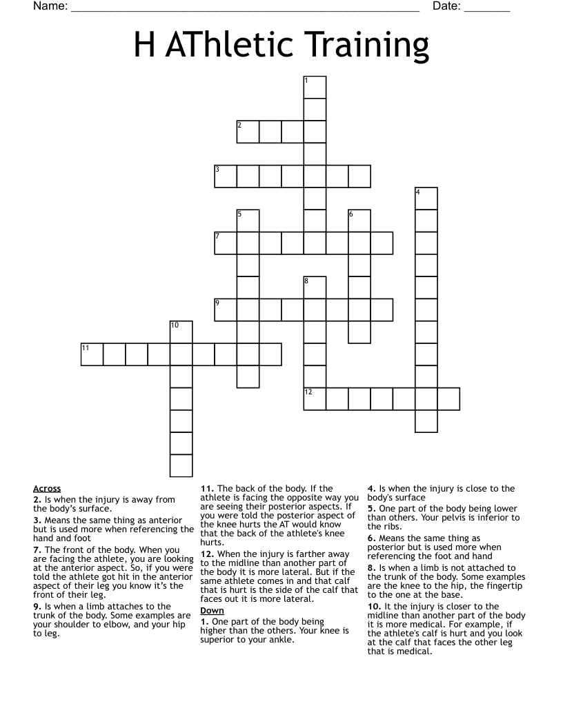 H AThletic Training Crossword