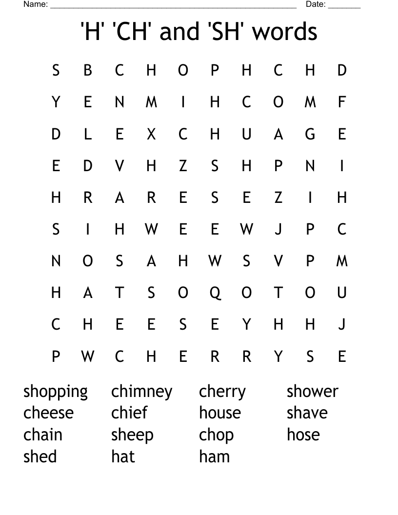 'H' 'CH' and 'SH' words Word Search