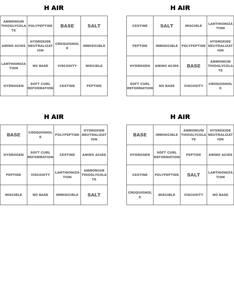 H           AIR Bingo Cards