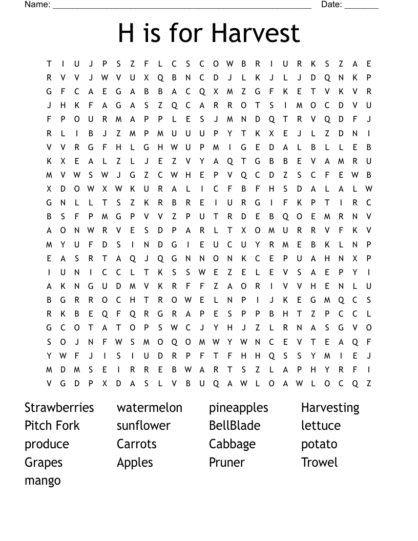 H is for Harvest Word Search