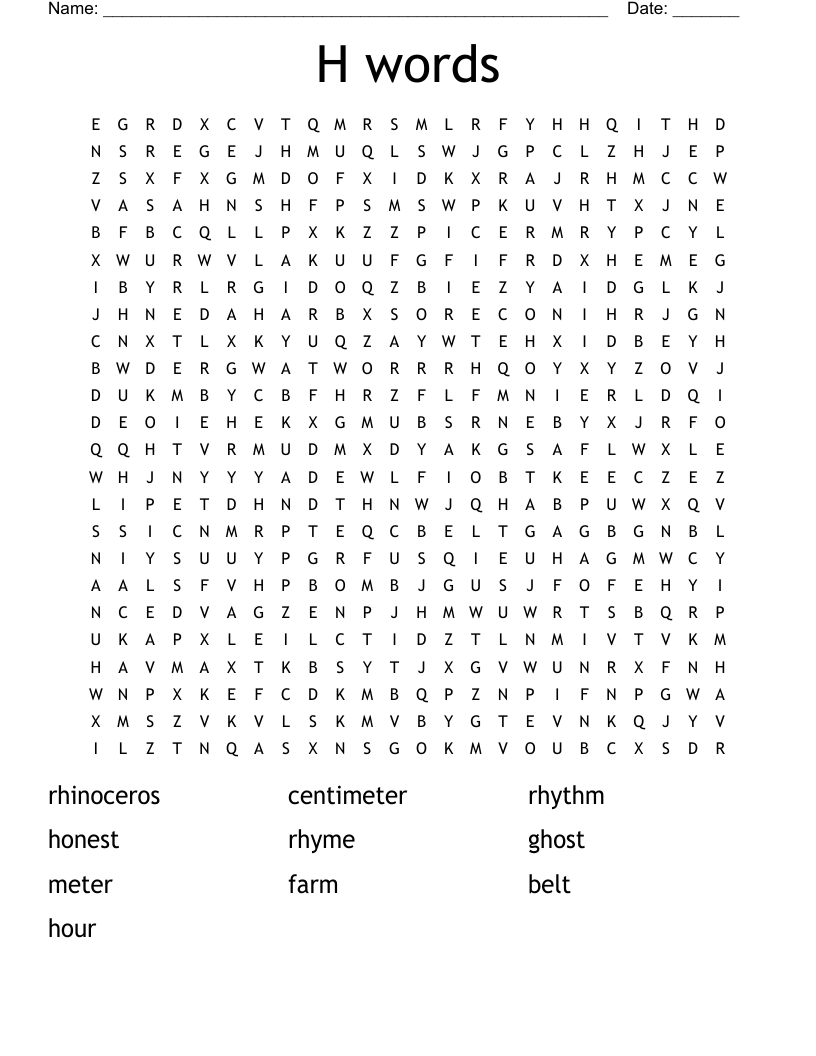 H words Word Search