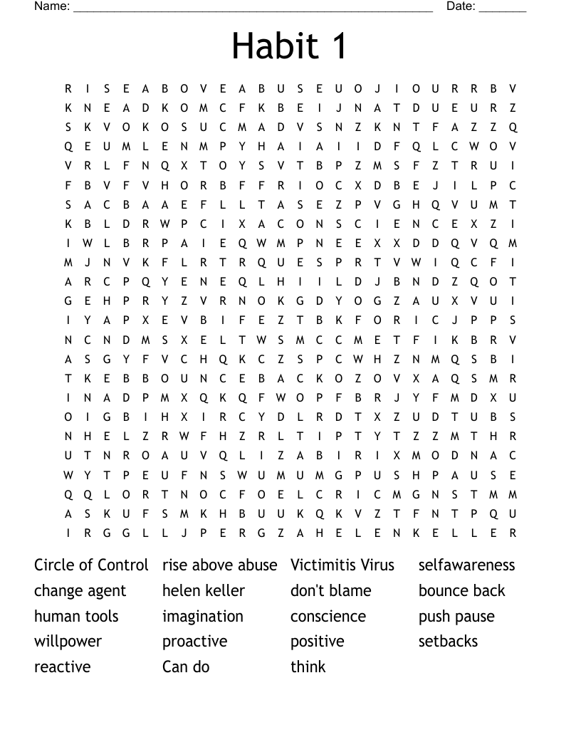 Habit 1 Word Search