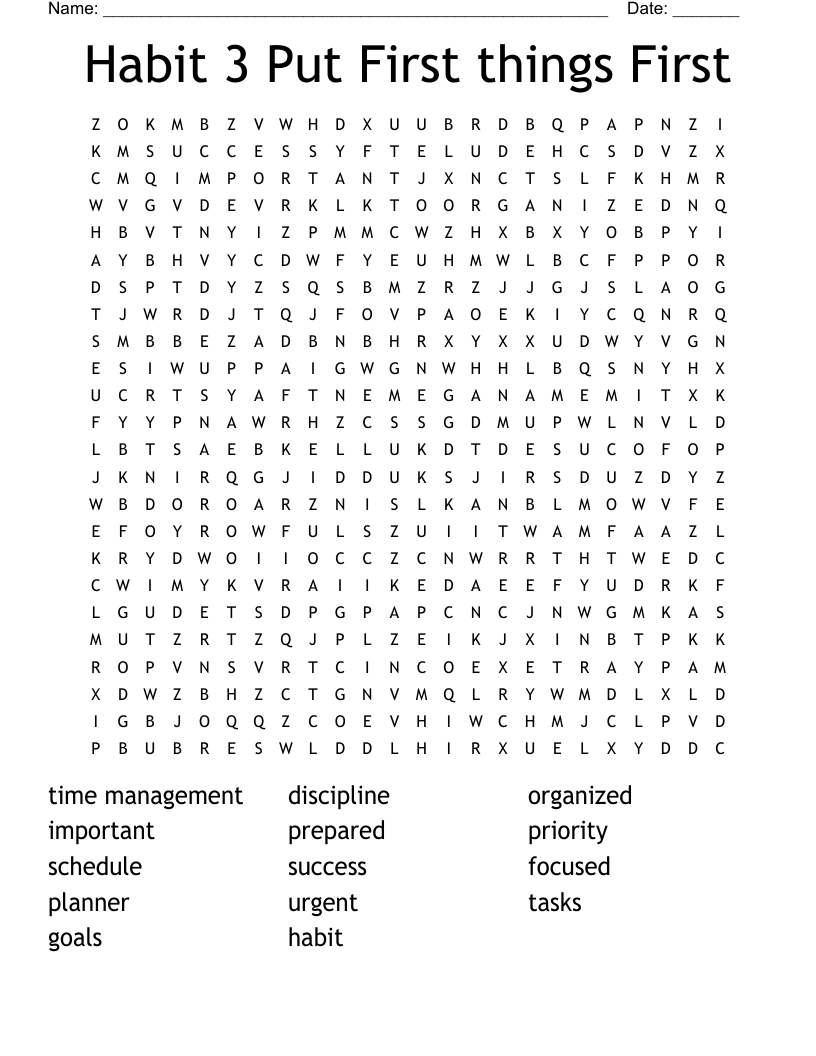 Habit 3 Put First things First Word Search
