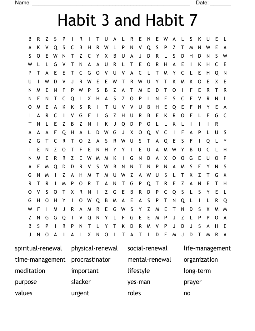 Habit 3 and Habit 7 Word Search