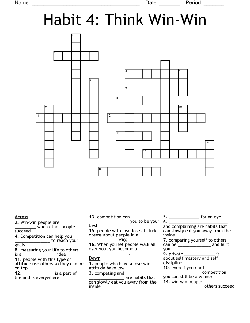 Habit 4: Think Win-Win Crossword