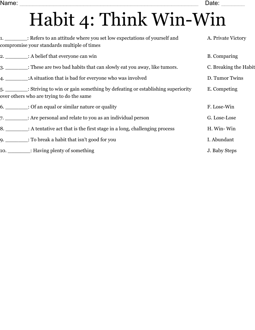 Habit 4: Think Win-Win Worksheet