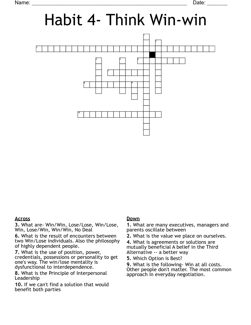 Habit 4- Think Win-win Crossword