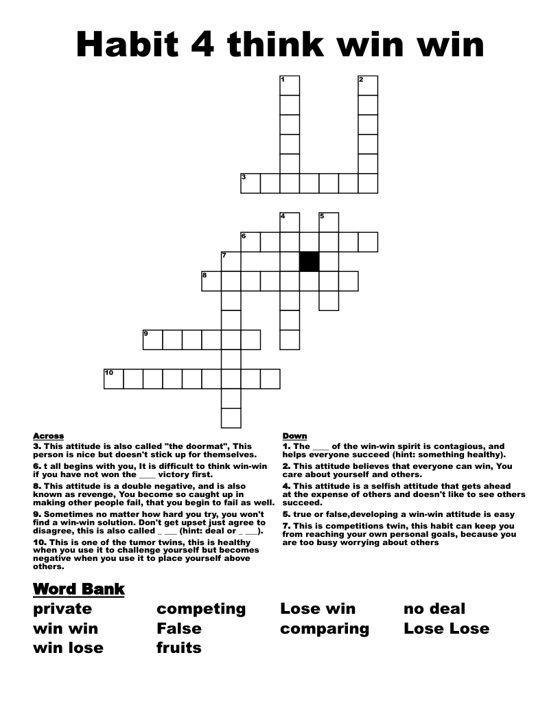 Habit 4 think win win Crossword