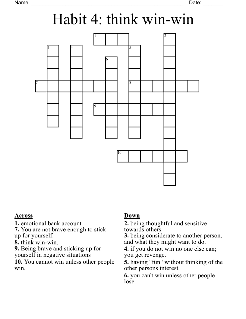 Habit 4: think win-win Crossword