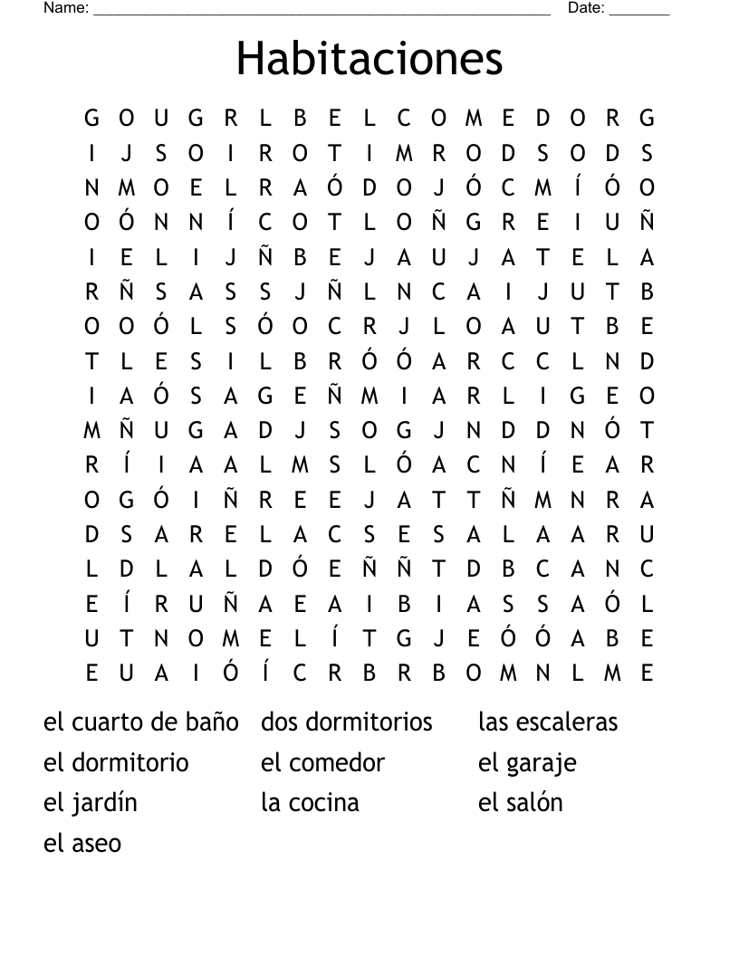 Habitaciones Word Search