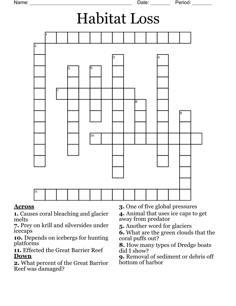 Habitat Loss Crossword