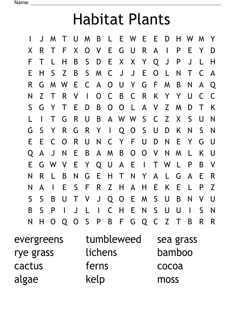 Habitat Plants Word Search