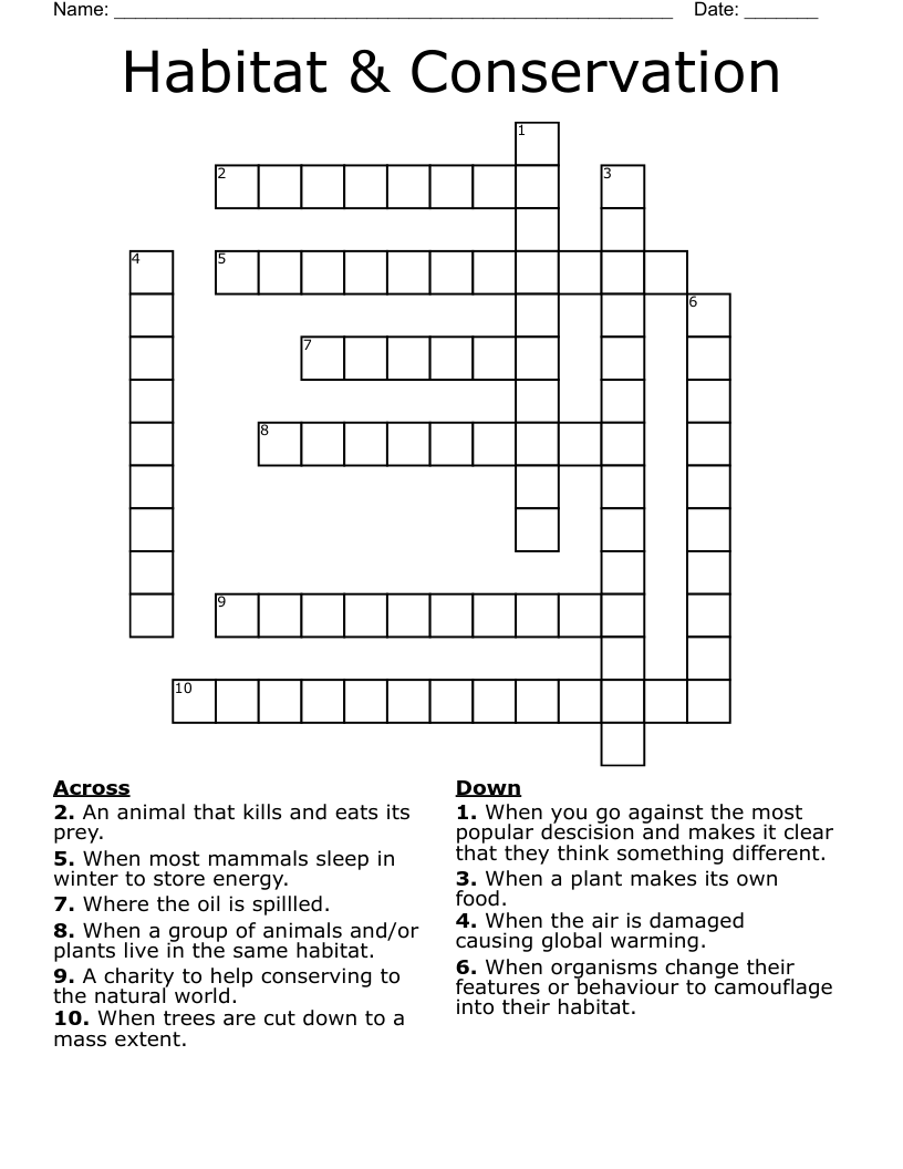 Habitat & Conservation Crossword