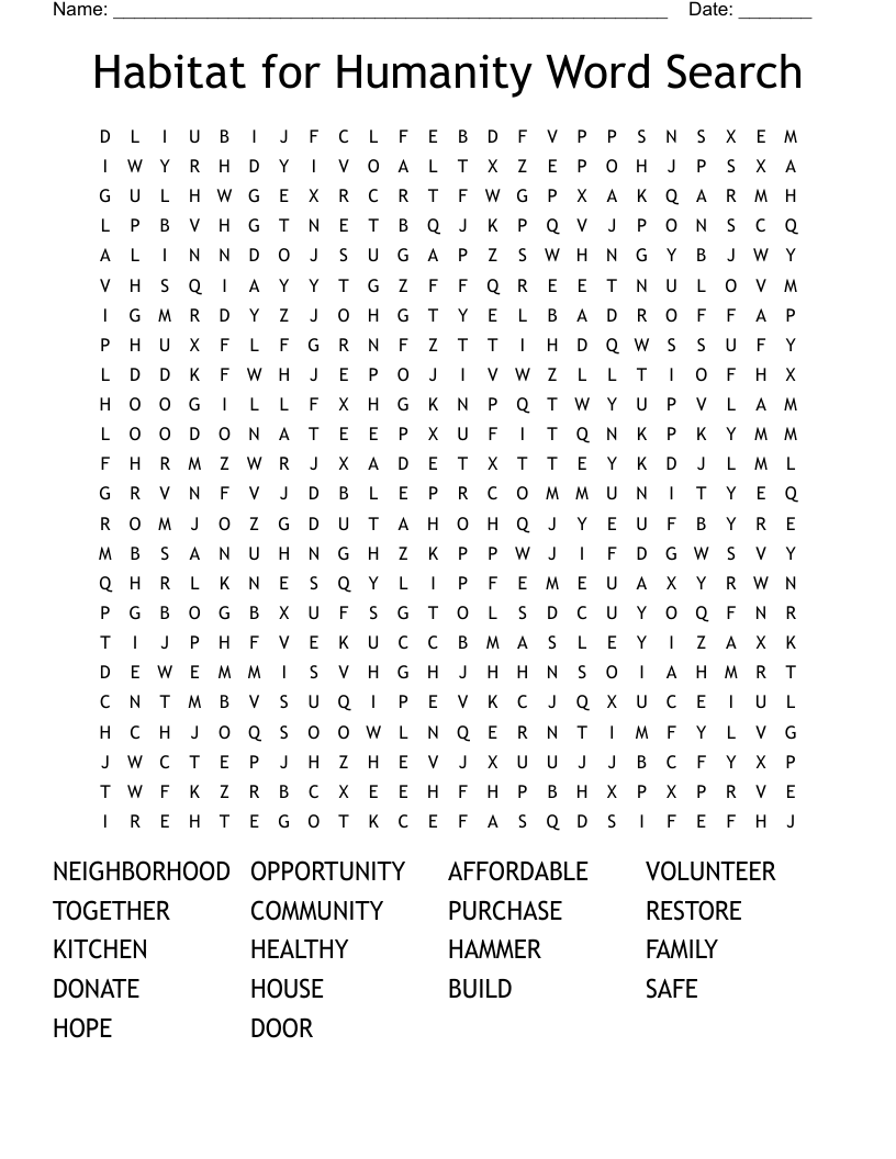 Habitat for Humanity Word Search