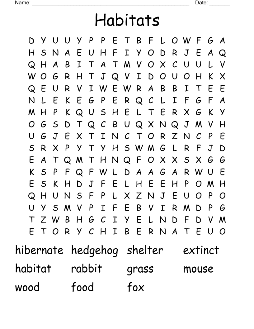 Habitats Word Search