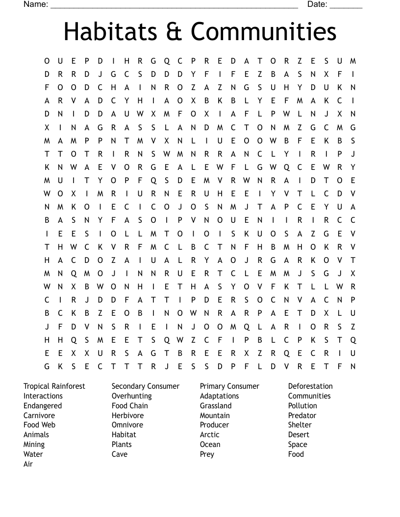 Habitats & Communities Word Search