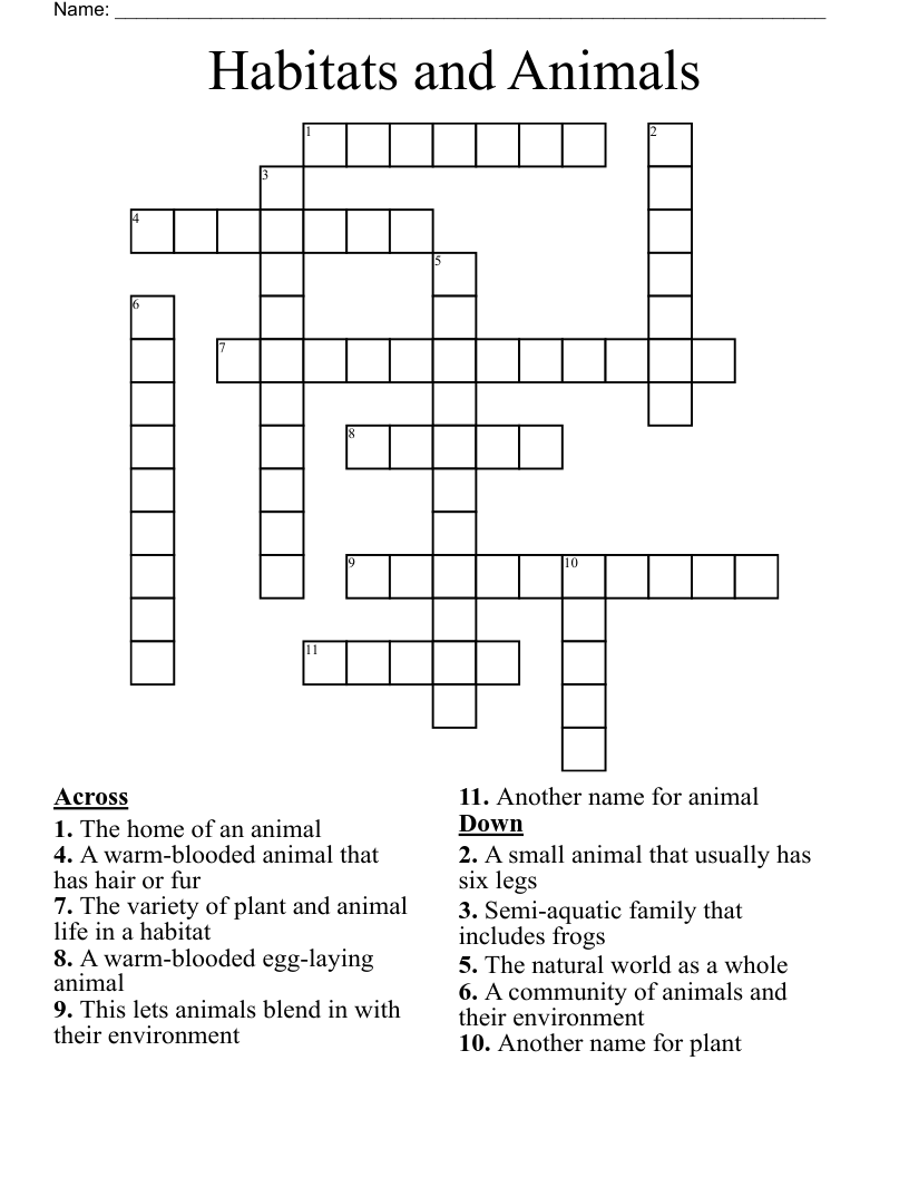 Habitats and Animals Crossword