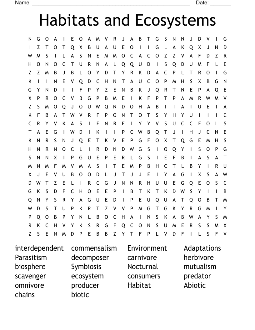 Habitats and Ecosystems Word Search