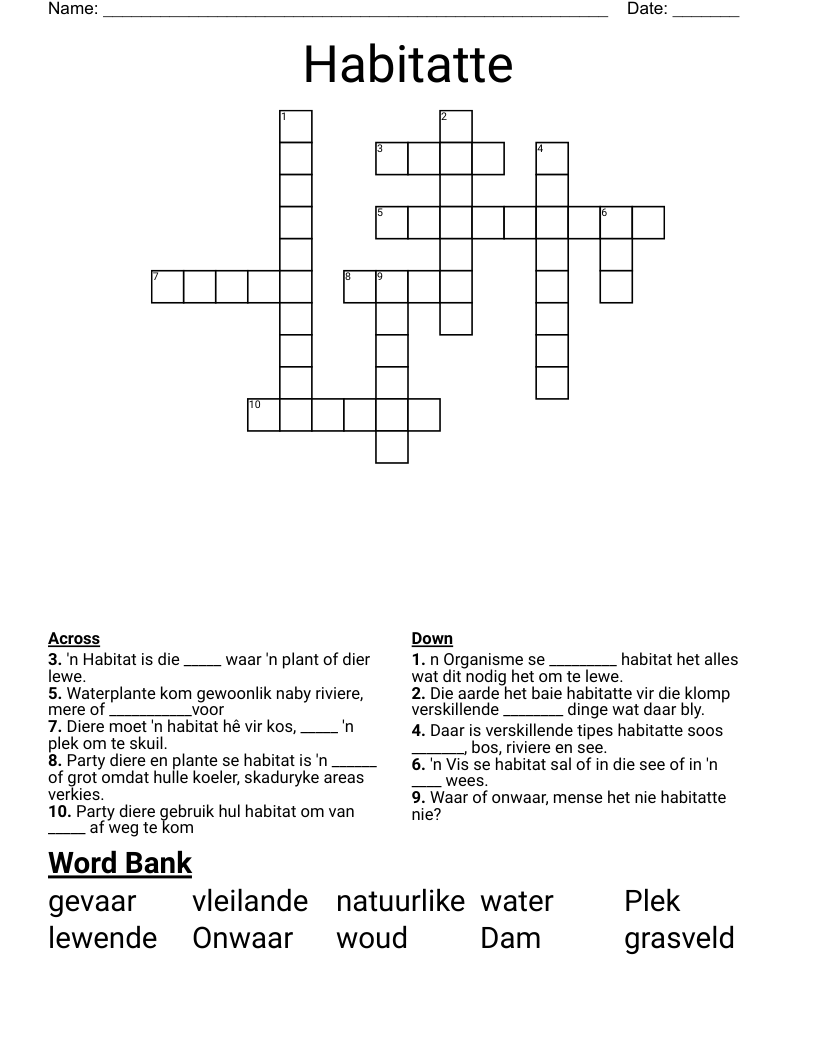 Habitatte Crossword