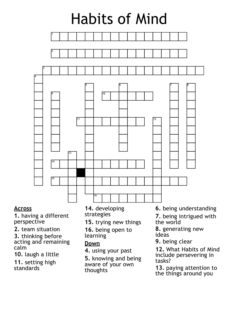 Habits of Mind Crossword