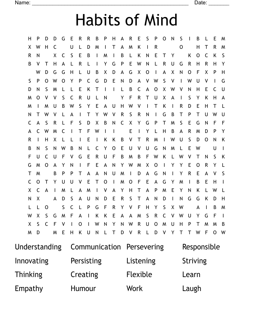 Habits of Mind Word Search