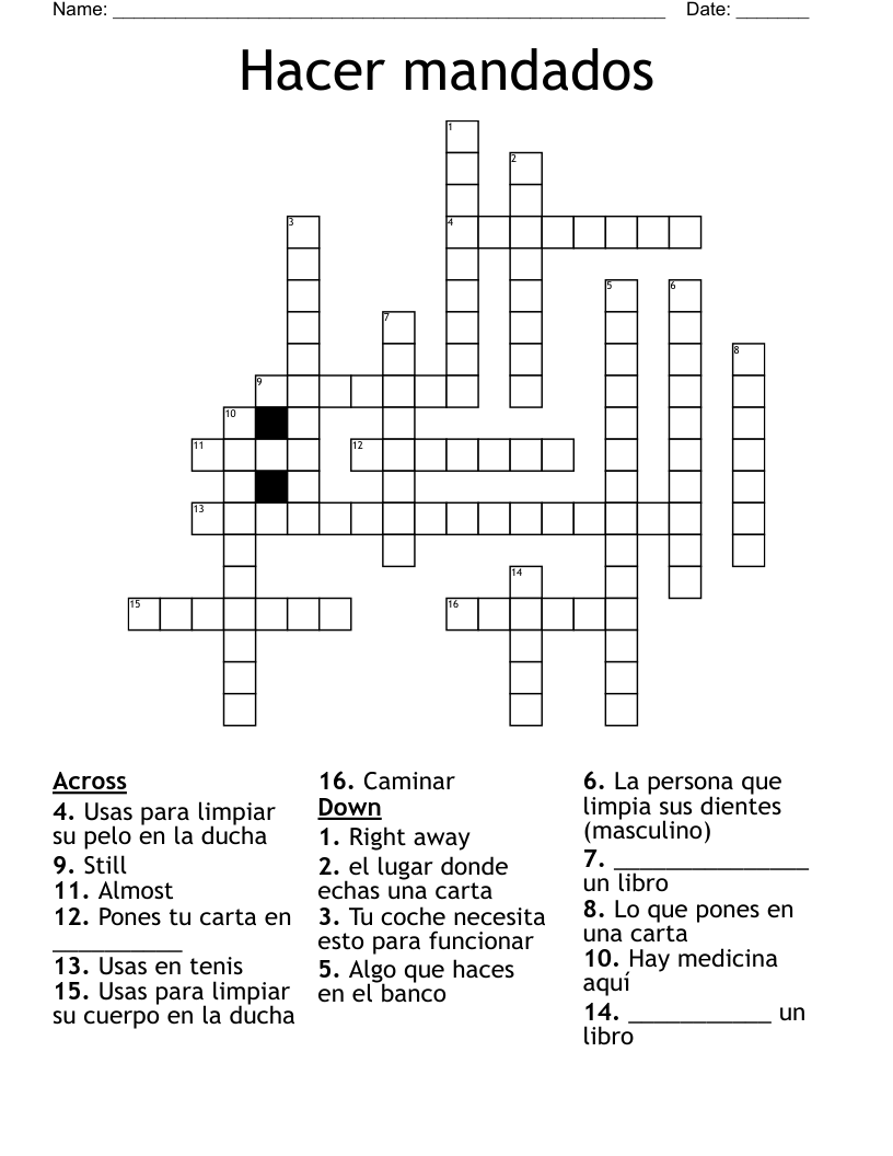Hacer mandados Crossword
