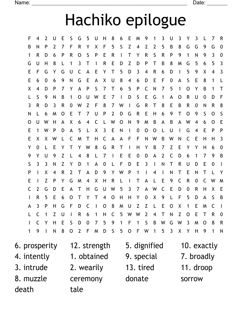 Hachiko epilogue Word Search