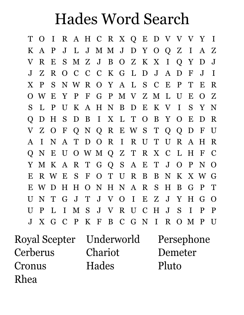 Hades Word Search
