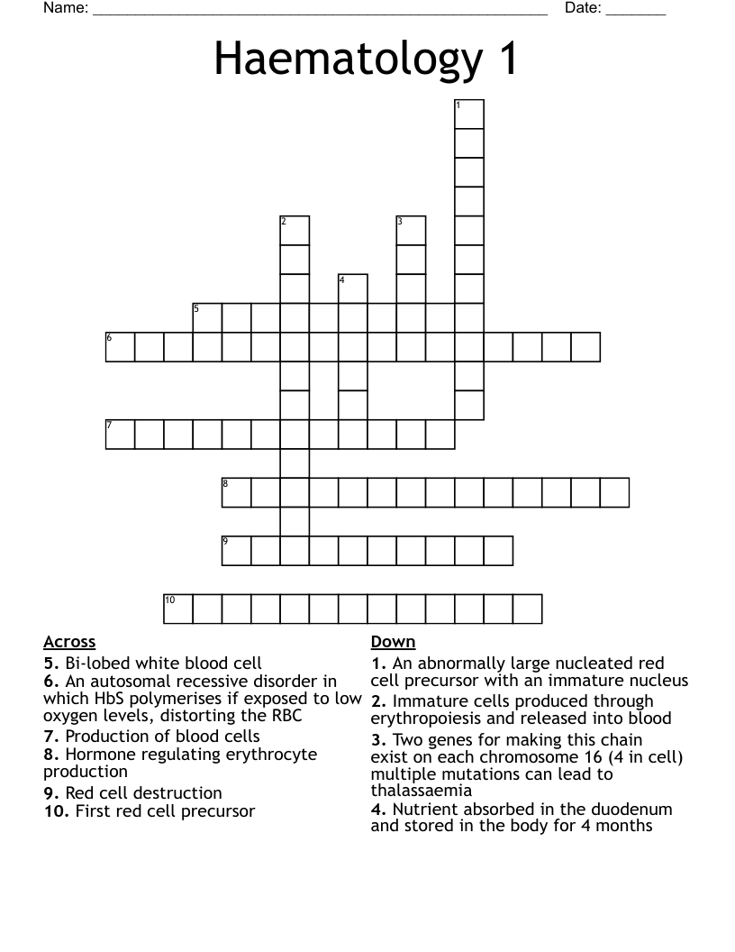 Haematology 1 Crossword