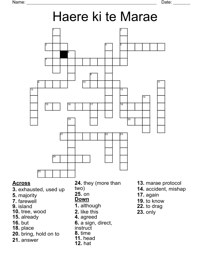 Haere ki te Marae Crossword