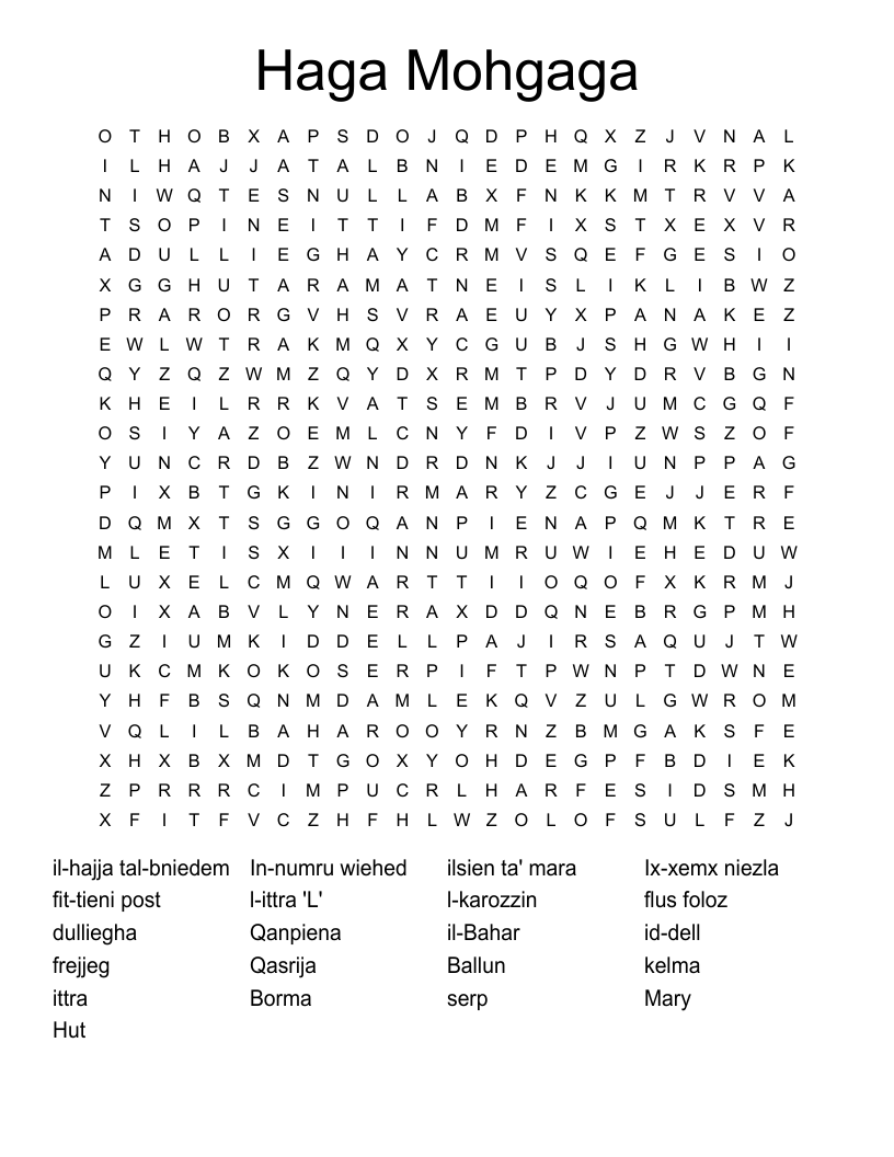 Haga Mohgaga Word Search