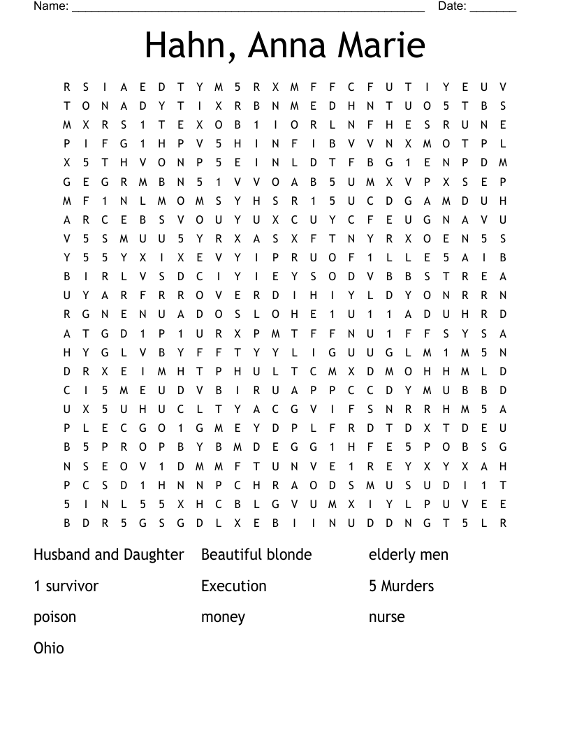 Hahn, Anna Marie Word Search