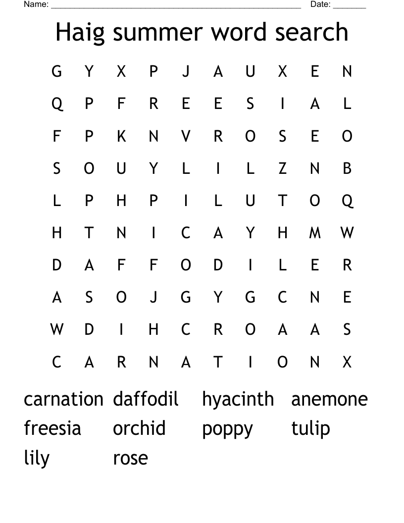 Haig summer word search