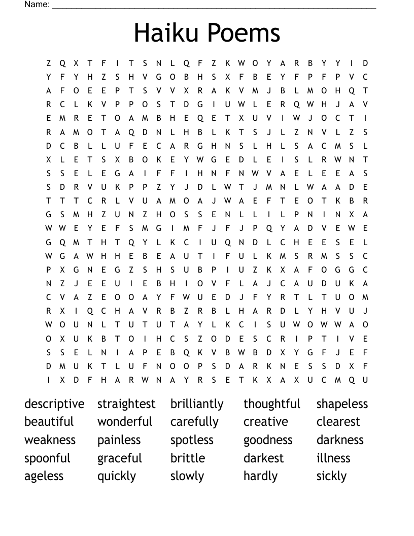 Haiku Poems Word Search