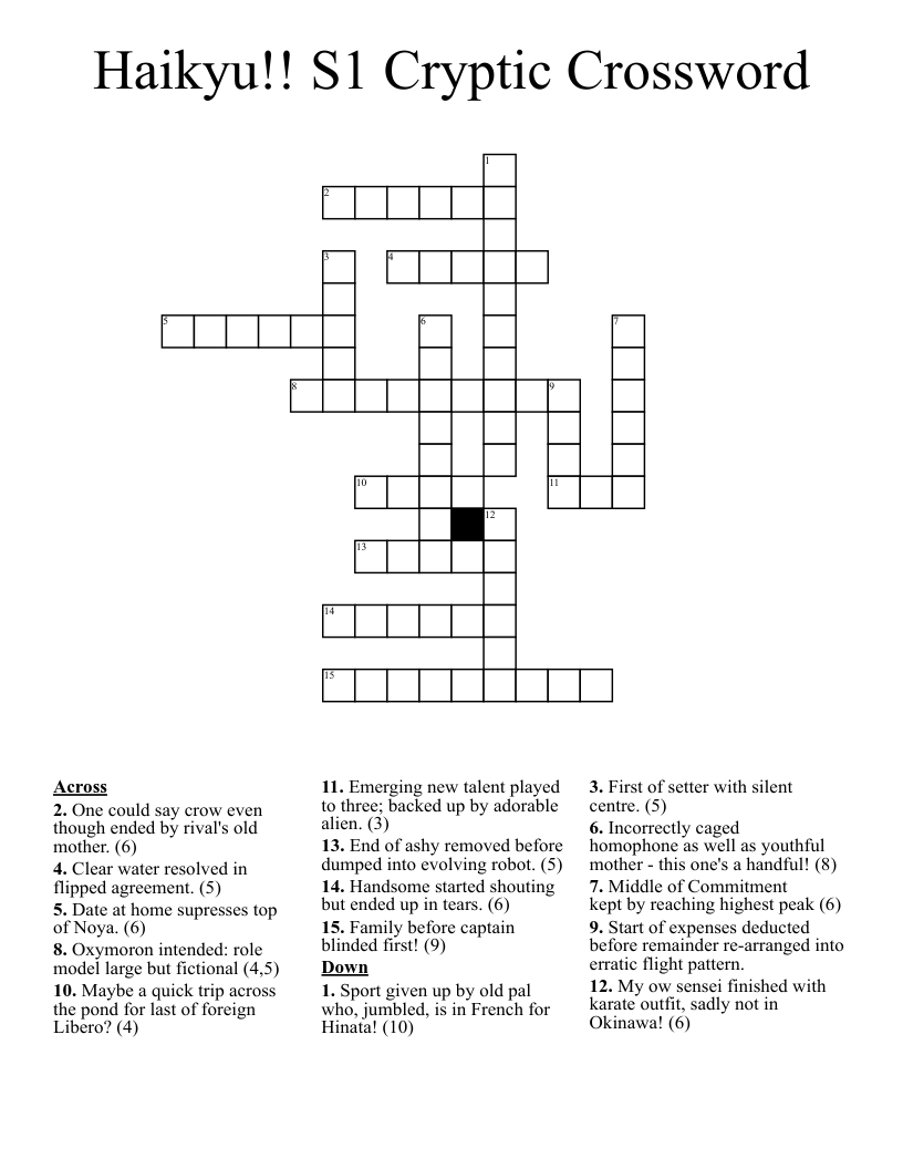 Haikyu!! S1 Cryptic Crossword
