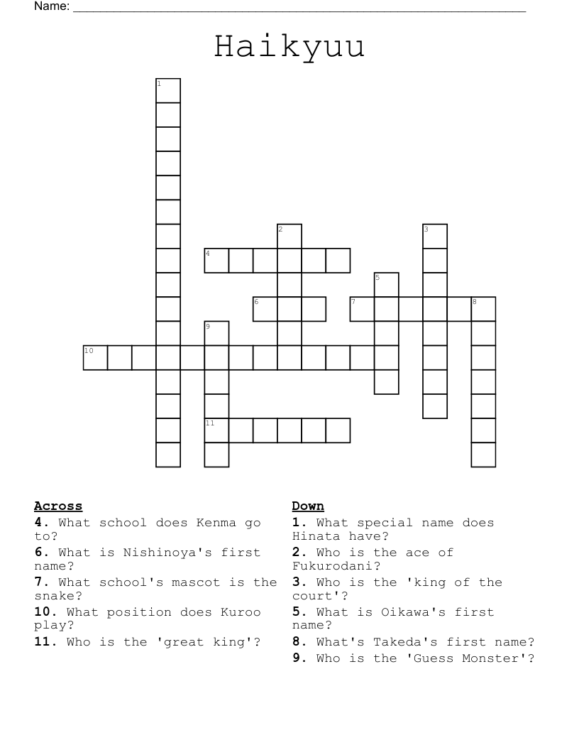 Haikyuu Crossword