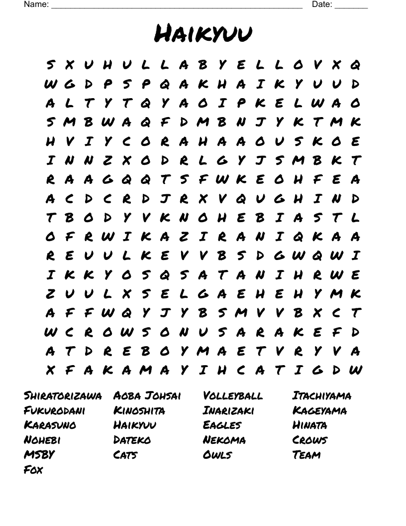 Haikyuu Word Search