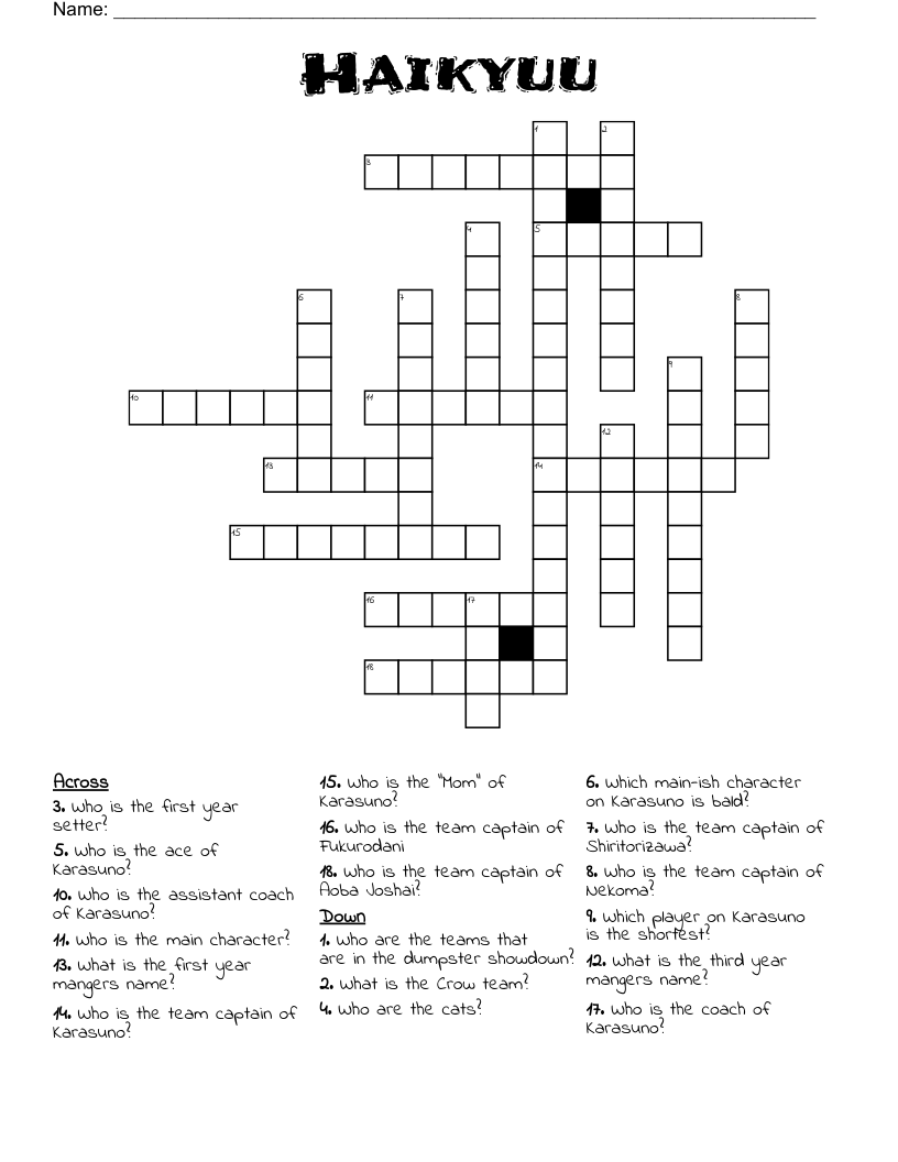 Haikyuu Crossword