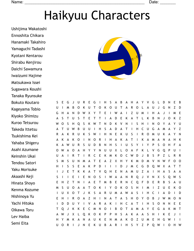 Haikyuu Characters  Word Search