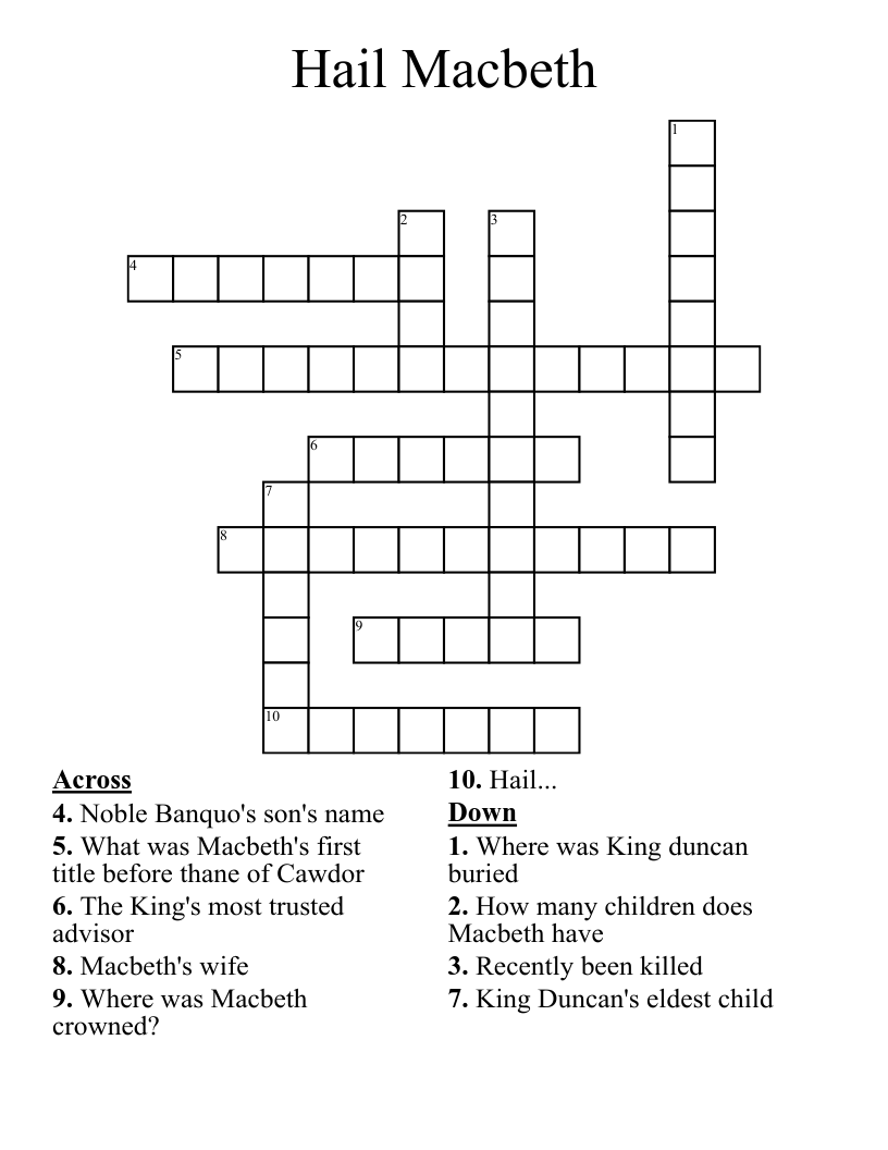 Hail Macbeth Crossword
