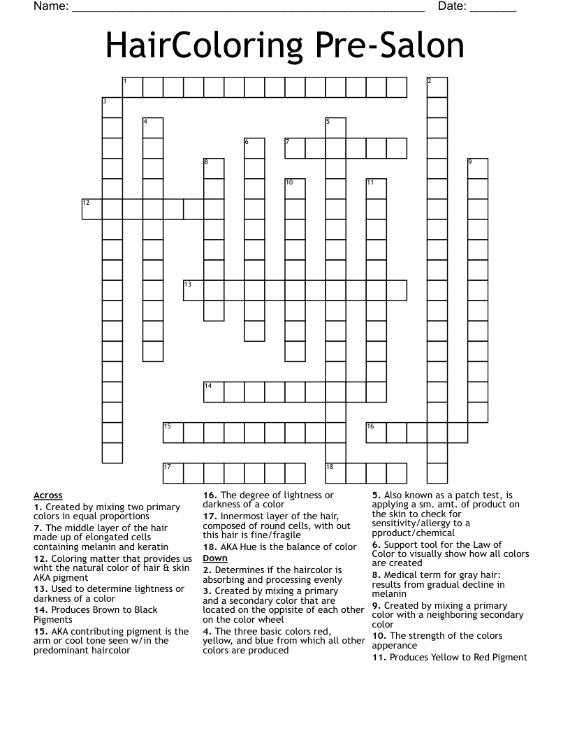 HairColoring Pre-Salon  Crossword