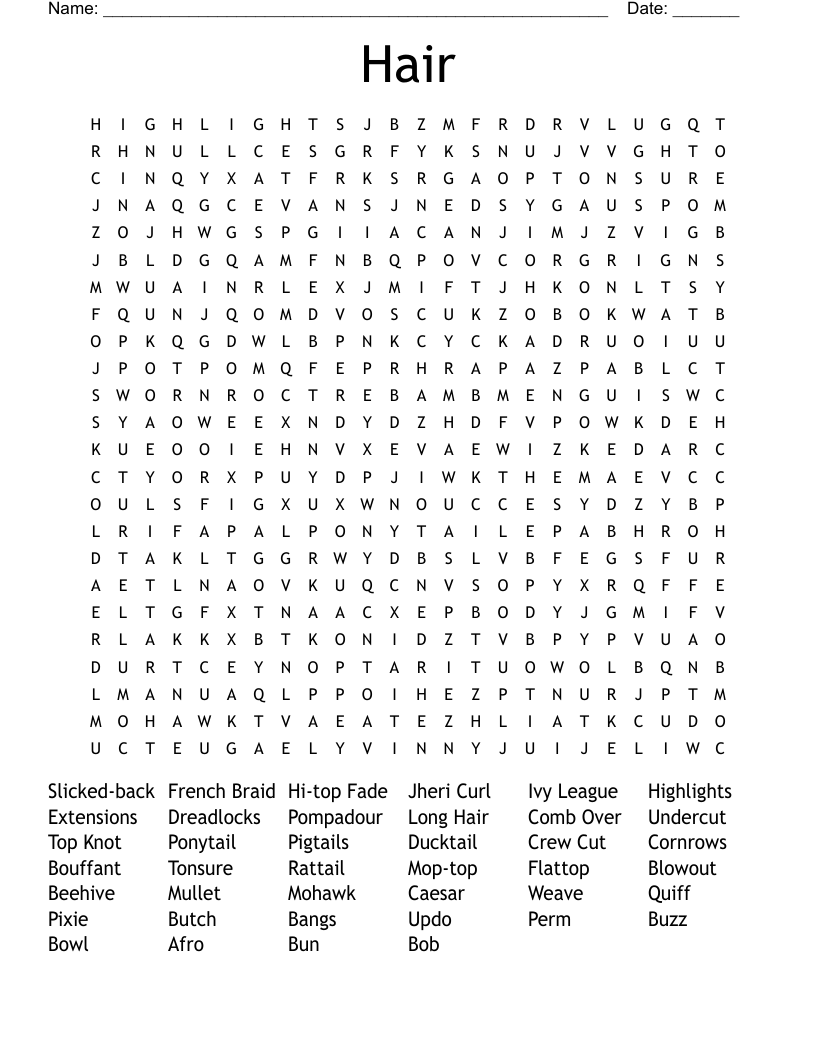 Hair Word Search
