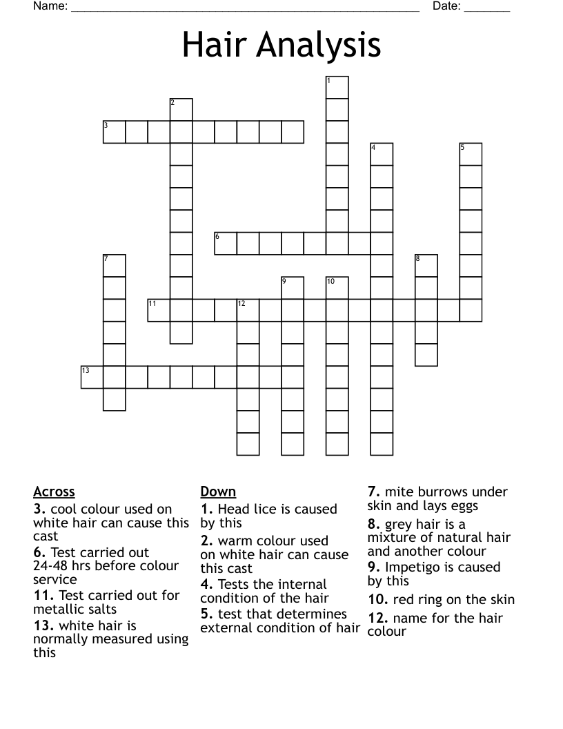 Hair Analysis Crossword