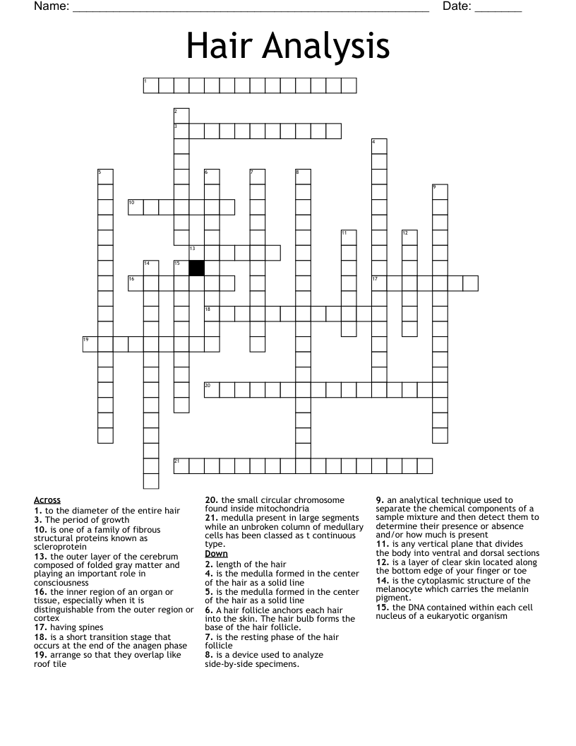 Hair Analysis Crossword